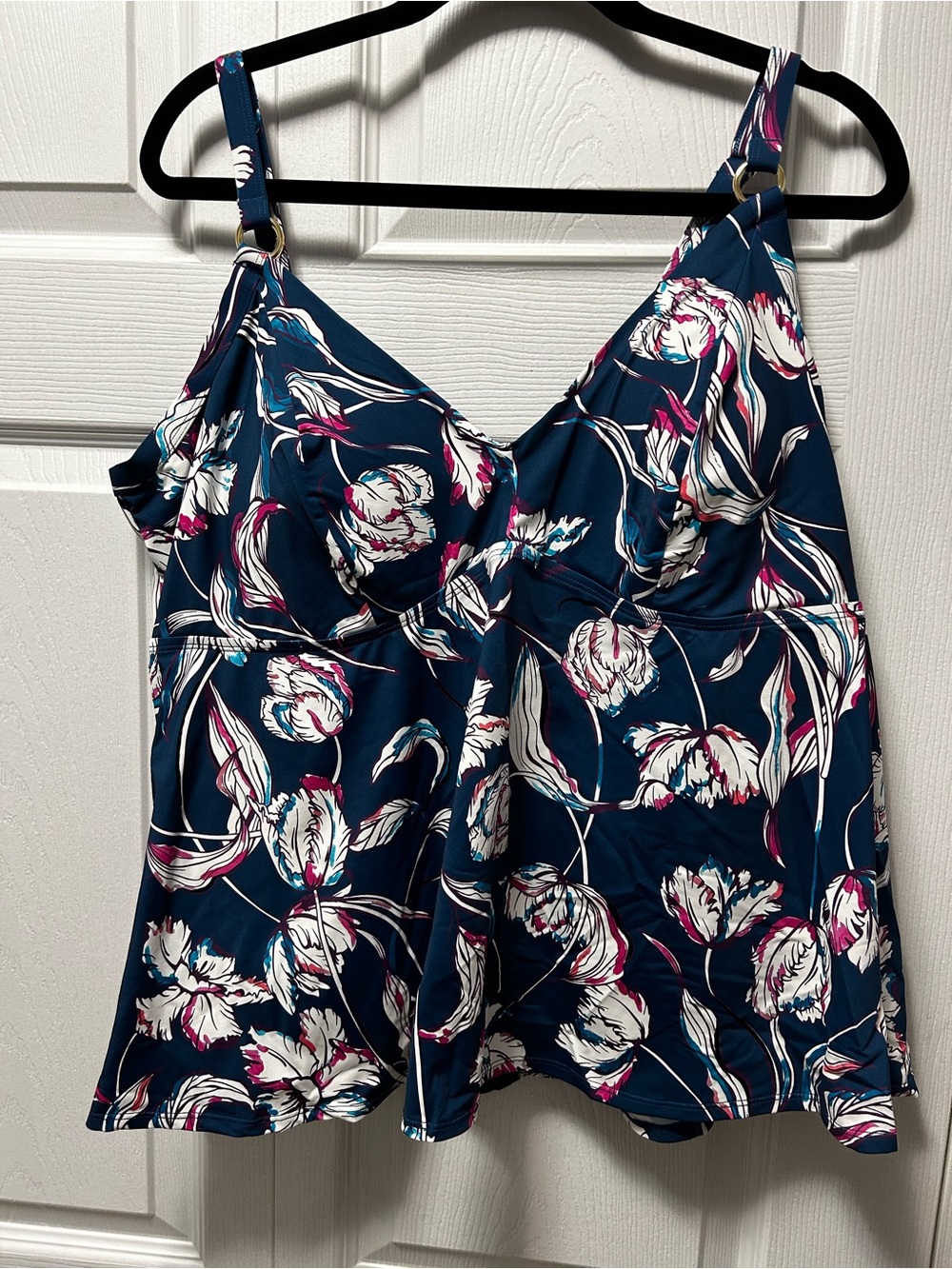 Penningtons Navy Floral Tankini Top with White and Pink Accents